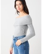 JIMMY KEY Bluza slim fit din amestec de modal cu decolteu pe umeri - Gri deschis