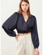 Just Like You Bluza crop cu maneci bufante - Bleumarin