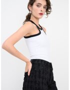Karl Lagerfeld Jeans Top cu decupaj pe partea din spate si garnitura contrastanta - Alb/Negru