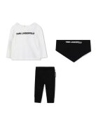 KARL LAGERFELD KIDS Set de bluza - pantaloni si bavetica din bumbac - Alb/Negru