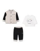 KARL LAGERFELD KIDS Set de jacheta bomber - tricou si pantaloni de trening - Negru/Maro nisip