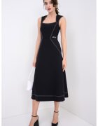 Karl Lagerfeld Rochie midi cu croiala evazata si cusaturii contrastante - Negru