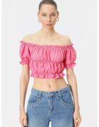 KOTON Bluza crop cu decolteu pe umeri si model drapat - Fucsia