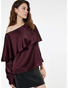 KOTON Bluza din satin cu model uni - Visiniu
