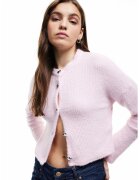 KOTON Cardigan cu nasturi in forma de inima - Roz pal
