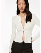 KOTON Cardigan slim fit striat - Alb fildes