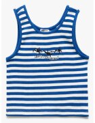 KOTON Top brodat cu model in dungi - Albastru royal/Alb optic