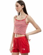 KOTON Top crop cu dungi si bretele subtiri - Alb/Coral