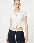 KOTON Tricou crop cu fermoar - Alb optic