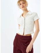 KOTON Tricou crop cu fermoar si decolteu in V - Alb murdar