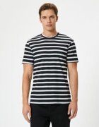 KOTON Tricou cu decolteu la baza gatului si model uni - Negru/Gri