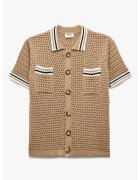 KOTON Tricou polo tricotat cu nasturi - Alb fildes/Negru/Maro deschis