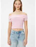 KOTON Tricou striat cu decolteu pe umeri - Roz pastel