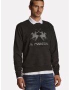 La Martina Bluza sport cu decolteu la baza gatului si imprimeu logo - Negru stins