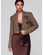Larica Sacou scurt elegant cu floare cusuta LW-BLZB-0100 - Bej inchis