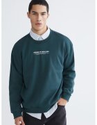 LC WAIKIKI Bluza de trening cu decolteu la baza gatului si imprimeu text - Verde englez