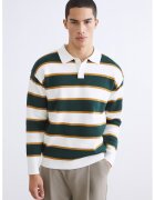 LC WAIKIKI Pulover polo cu dungi - Alb/Verde englez/Caramel