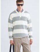 LC WAIKIKI Pulover polo cu model in dungi - Alb/Gri cenusiu