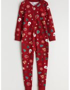 LC WAIKIKI Salopeta de pijama cu model tematic de Craciun - Alb/Rosu inchis/Verde persan
