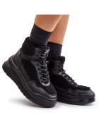 Lee Cooper Tenisi dama - Lee Cooper - cu platforma - blana de oaie - negru - piele ecologica/textil