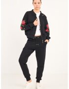 Lee Cooper Bluza de trening cu fermoar si broderii florale - Verde/Negru/Coral