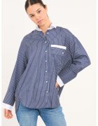 Lee Cooper Camasa supradimensionata din bumbac cu model in dungi - Alb/Albastru inchis