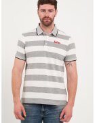 Lee Cooper Tricou polo de bumbac cu model in dungi - Gri melange/Alb murdar