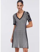 Liu Jo Rochie cu decolteu in V si model in dungi - Alb/Negru