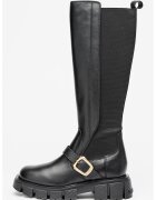 Love Moschino Cizme inalte pana la genunchi din piele cu segmente din material textil - Negru