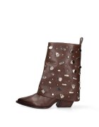 Marc Ellis Botine din piele cu tinte Lunaria - Maro inchis