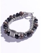 Marc Malone Bratara cu siraguri duble si decorata cu obsidian si hematite - Negru/Maro/Gri