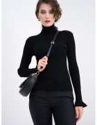Marella Pulover slim fit cu striatii si guler inalt - Negru