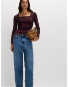 Marks  Spencer Bluza cu decolteu patrat si aspect stralucitor - Maro cognac
