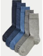 Marks  Spencer Set de 5 perechi de sosete lungi cu talpa cu amortizare - Albastru prafuit/Grej