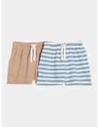 Marks  Spencer Set de pantaloni scurti cu snur - 2 perechi - Maro taupe/Albastru deschis