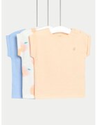 Marks  Spencer Set de tricou din bumbac - 3 piese - Albastru pastel/Piersica/Alb murdar