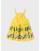 Mayoral Rochie evazata din amestec de in cu model tropical - Galben sofran