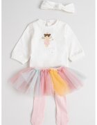 Mayoral Set de fusta din tul - bandana si body - 3 piese - Alb/Galben/Roz
