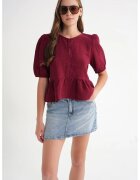Mixray Bluza dama HiCCUP din muselina - burgundy - cu guler rotund si inchidere cu nasturi