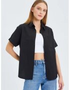 Mixray Camasa dama - camasa poplin Slim Fit cu buzunar - negru - textil