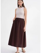 Mixray Fusta din poplin cu talie inalta - maro cafea - textil