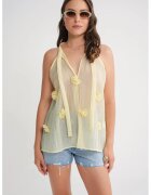 Mixray Maiou dama - volane - inchidere cravata - galben lamaie - textil