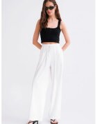 Mixray Pantaloni dama - HiCCUP - tip palazzo - talie inalta - alb - textil