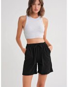 Mixray Pantaloni scurti dama - mini - talie inalta - negru - bumbac