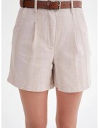 Mixray Pantaloni scurti dama - talie inalta - detaliu curea - natural - textil