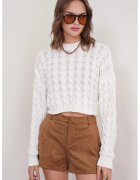 Mixray Pulover dama - cu guler rotund - tricot - alb - One Size