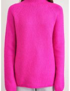 Mixray Pulover dama - cu guler semi-rulat - tricot - roz neon - One Size