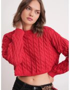 Mixray Pulover dama - Guler rotund - Tricot - Rosu -