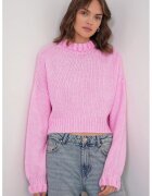 Mixray Pulover dama - scurt texturat - guler inalt - roz pudrat - tricot -