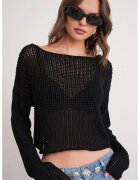 Mixray Pulover dama - top tricotat decupat - guler larg - negru - tricot - One Size
